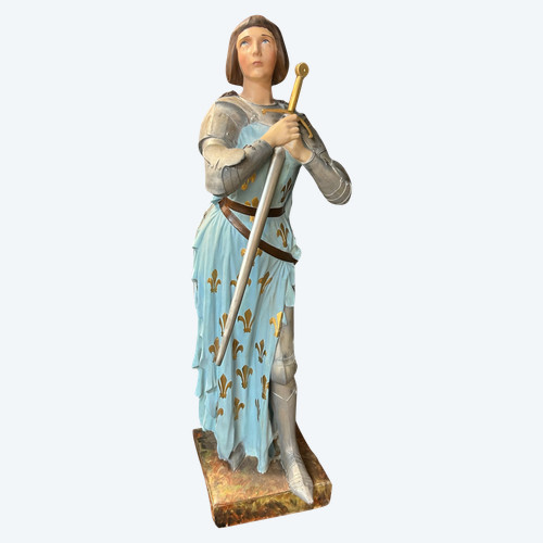 Large Polychrome Plaster Sculpture - Jeanne D'arc Early XXth H 130 Cm