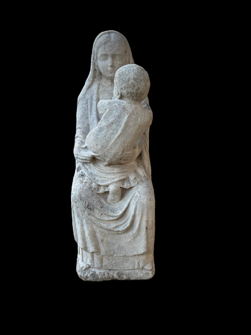 Importante scultura in pietra del XVI secolo - Vergine in Maestà - Scultura d'epoca H 72 cm