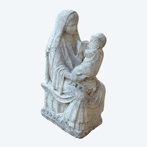 Importante scultura in pietra del XVI secolo - Vergine in Maestà - Scultura d'epoca H 72 cm