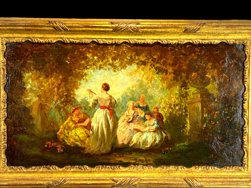 PAIR OF 19th CENTURY TABLES / OIL ON OAK PANELS IN THE GOUT OF MONTICELLI
