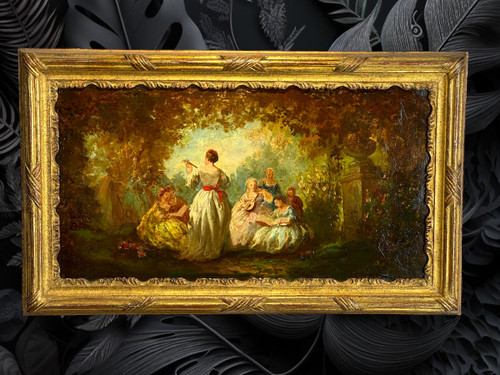 PAIR OF 19th CENTURY TABLES / OIL ON OAK PANELS IN THE GOUT OF MONTICELLI