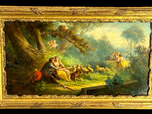 PAIR OF 19th CENTURY TABLES / OIL ON OAK PANELS IN THE GOUT OF MONTICELLI