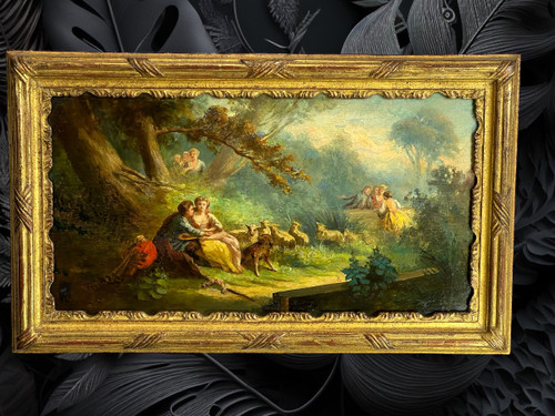 PAIR OF 19th CENTURY TABLES / OIL ON OAK PANELS IN THE GOUT OF MONTICELLI
