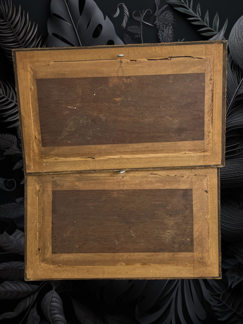 PAIR OF 19th CENTURY TABLES / OIL ON OAK PANELS IN THE GOUT OF MONTICELLI