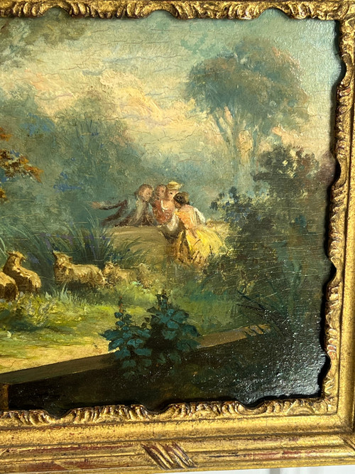 PAIR OF 19th CENTURY TABLES / OIL ON OAK PANELS IN THE GOUT OF MONTICELLI