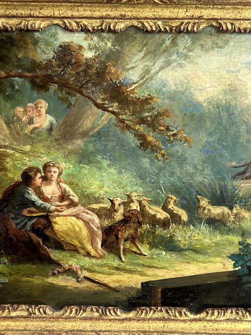 PAIR OF 19th CENTURY TABLES / OIL ON OAK PANELS IN THE GOUT OF MONTICELLI