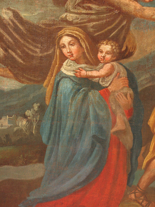 The Flight into Egypt oil on canvas after Nicolas Poussin large religious painting 17th century