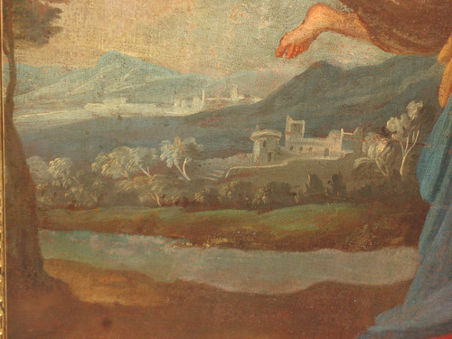 The Flight into Egypt oil on canvas after Nicolas Poussin large religious painting 17th century