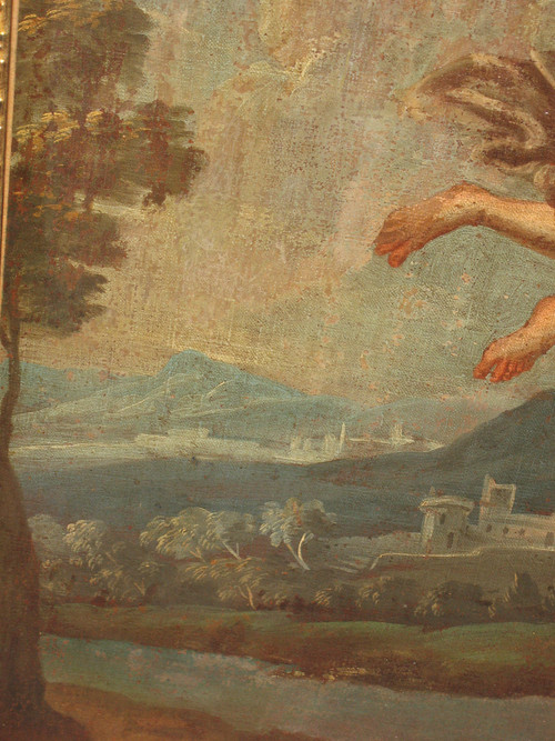 The Flight into Egypt oil on canvas after Nicolas Poussin large religious painting 17th century