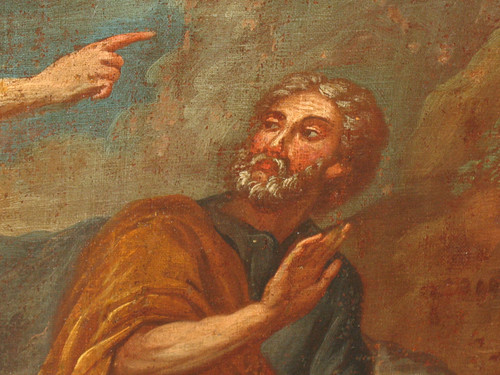 The Flight into Egypt oil on canvas after Nicolas Poussin large religious painting 17th century