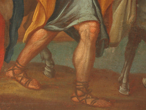 The Flight into Egypt oil on canvas after Nicolas Poussin large religious painting 17th century