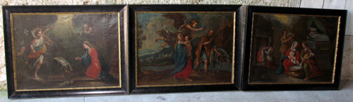 The Flight into Egypt oil on canvas after Nicolas Poussin large religious painting 17th century