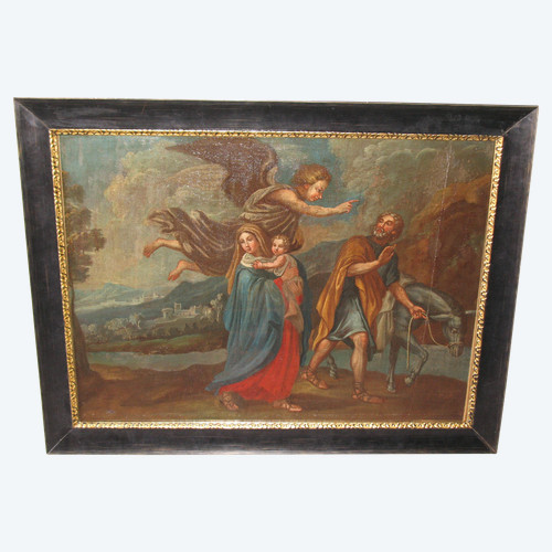 The Flight into Egypt oil on canvas after Nicolas Poussin large religious painting 17th century