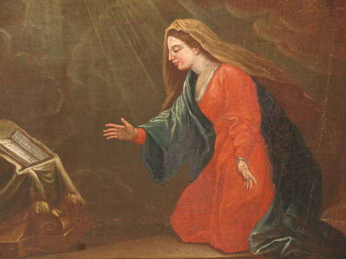 L'annonciation huile sur toile école italienne grand tableau religieux époque 17ème