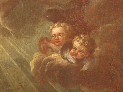 L'annonciation huile sur toile école italienne grand tableau religieux époque 17ème