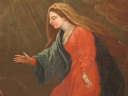 L'annonciation huile sur toile école italienne grand tableau religieux époque 17ème