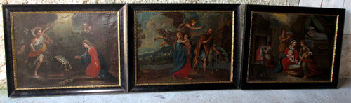 L'annonciation huile sur toile école italienne grand tableau religieux époque 17ème