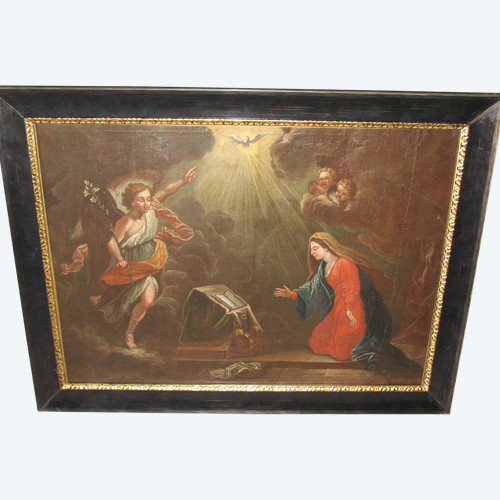 L'annonciation huile sur toile école italienne grand tableau religieux époque 17ème