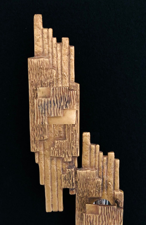 Brutalist bronze wall lamp by Maxime Delo, Italy 1970s