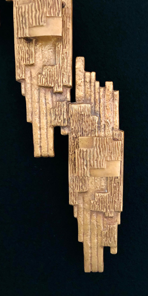 Brutalist bronze wall lamp by Maxime Delo, Italy 1970s