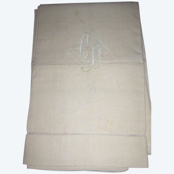 Old embroidered sheet in monogrammed linen