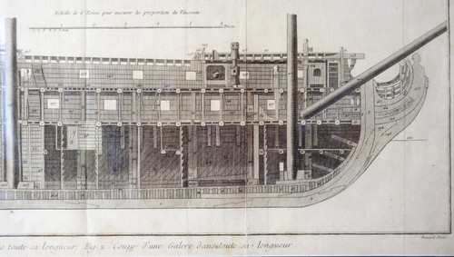Engraving cutting of Royal Navy vessels - plate from the Encyclopédie 18th century gilded wood frame