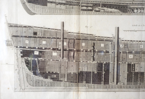 Engraving cutting of Royal Navy vessels - plate from the Encyclopédie 18th century gilded wood frame