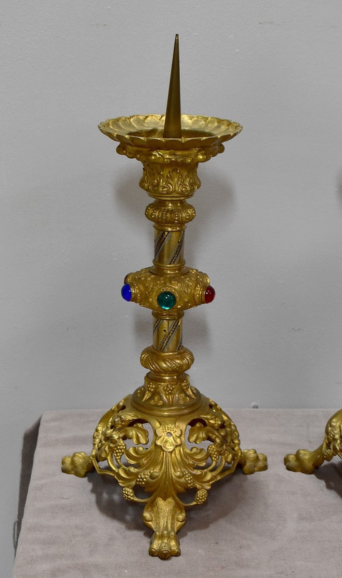 Paire de Pique-cierges en Bronze doré et laiton – 1900