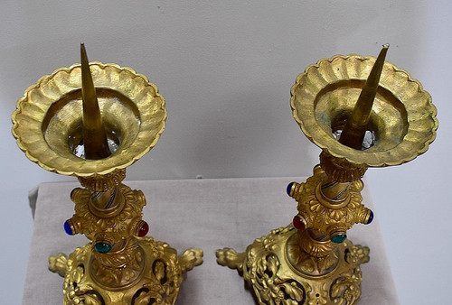 Paire de Pique-cierges en Bronze doré et laiton – 1900