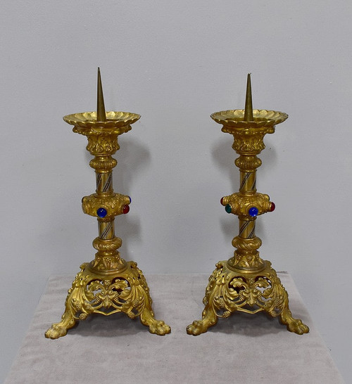 Paire de Pique-cierges en Bronze doré et laiton – 1900