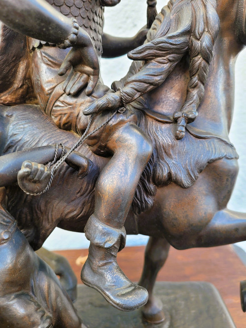 Gaulish Chef On Horseback In Bronze, 19th Century