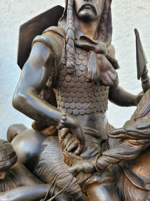 Gaulish Chef On Horseback In Bronze, 19th Century