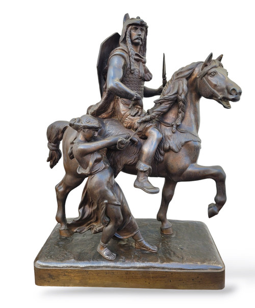 Gaulish Chef On Horseback In Bronze, 19th Century