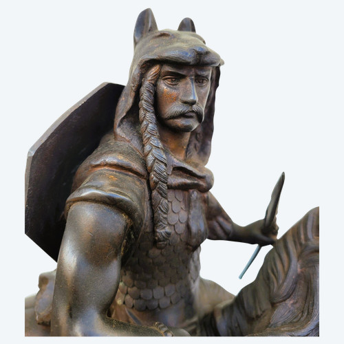 Gaulish Chef On Horseback In Bronze, 19th Century