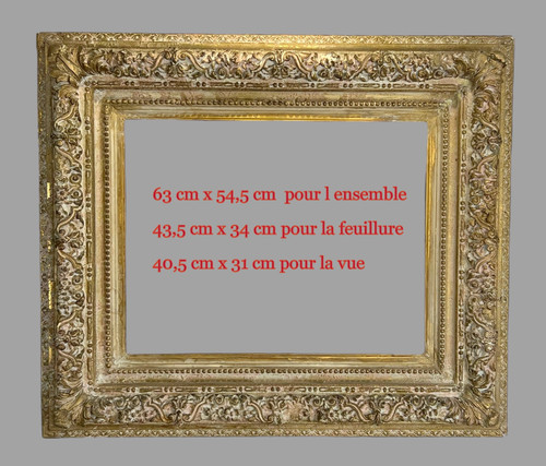 CADRE ANCIEN NAPOLEON III EN BOIS SCULPTÉ ET PATINÉ POUR PEINTURE 43,5 cm x 34 cm