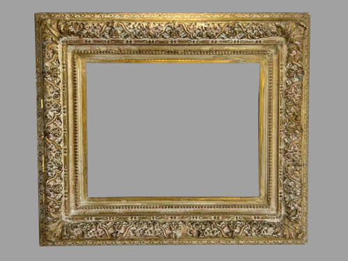 CADRE ANCIEN NAPOLEON III EN BOIS SCULPTÉ ET PATINÉ POUR PEINTURE 43,5 cm x 34 cm