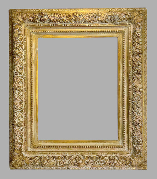 CADRE ANCIEN NAPOLEON III EN BOIS SCULPTÉ ET PATINÉ POUR PEINTURE 43,5 cm x 34 cm