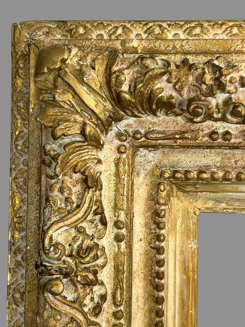 CADRE ANCIEN NAPOLEON III EN BOIS SCULPTÉ ET PATINÉ POUR PEINTURE 43,5 cm x 34 cm
