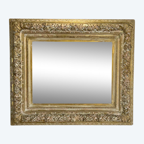 CADRE ANCIEN NAPOLEON III EN BOIS SCULPTÉ ET PATINÉ POUR PEINTURE 43,5 cm x 34 cm