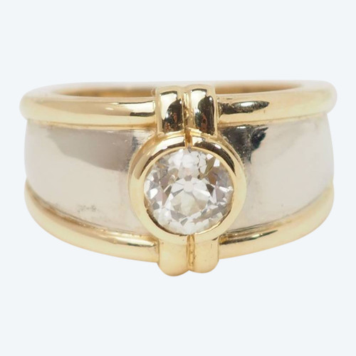 Bague jonc deux tons d'or et diamant