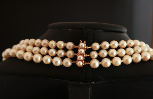 Collier De Perles De Culture 3 Rangs, Fermoir Perles.