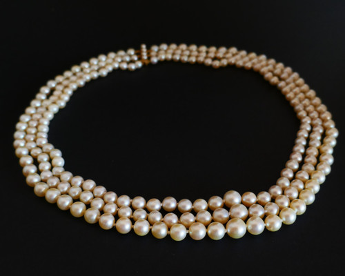 Collier De Perles De Culture 3 Rangs, Fermoir Perles.