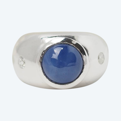 Bague jonc en or blanc et saphir étoilé