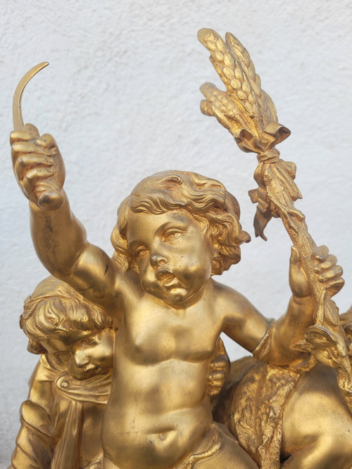 Buhot, Aux Puttis Fireplace Trim, Gilt Bronze, 19th Century