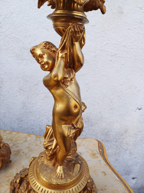 Buhot, Aux Puttis Fireplace Trim, Gilt Bronze, 19th Century