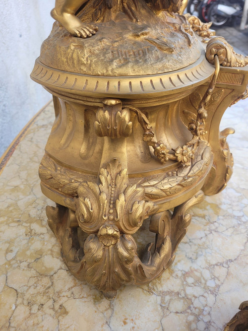 Buhot, Aux Puttis Fireplace Trim, Gilt Bronze, 19th Century