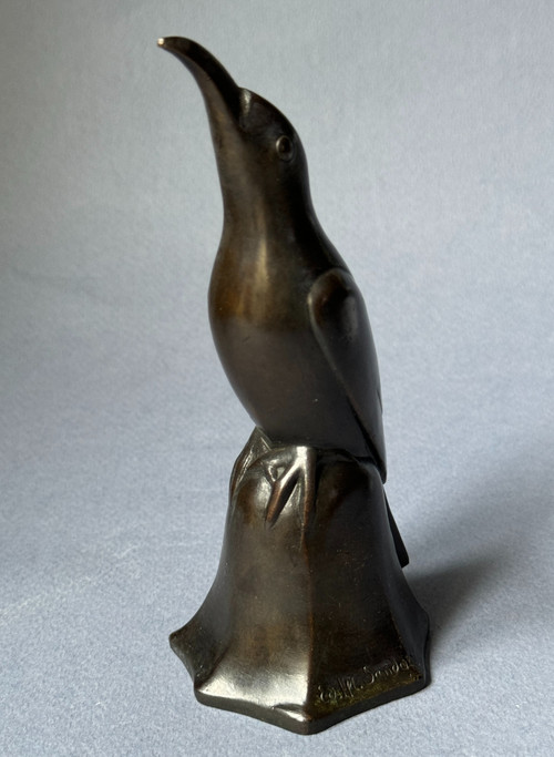Bronzo ArtDeco "Uccello azzurro n. 1 testa sollevata" Édouard-Marcel SANDOZ (Susse Frères)