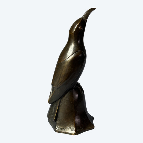 Bronzo ArtDeco "Uccello azzurro n. 1 testa sollevata" Édouard-Marcel SANDOZ (Susse Frères)