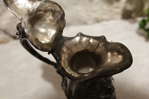 Cut crystal ewer and putti pewter mount circa 1900