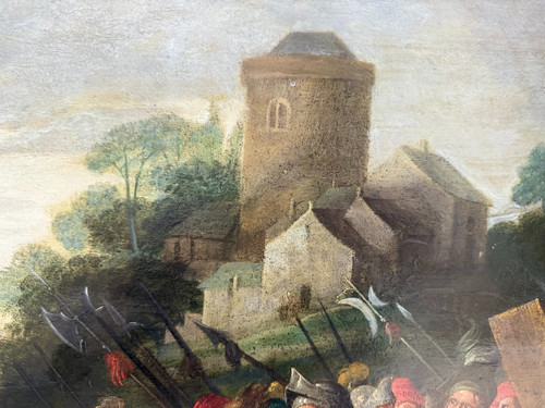 Bedeutendes Öl auf Kupfer, das Kreuz tragend – 17. Jahrhundert